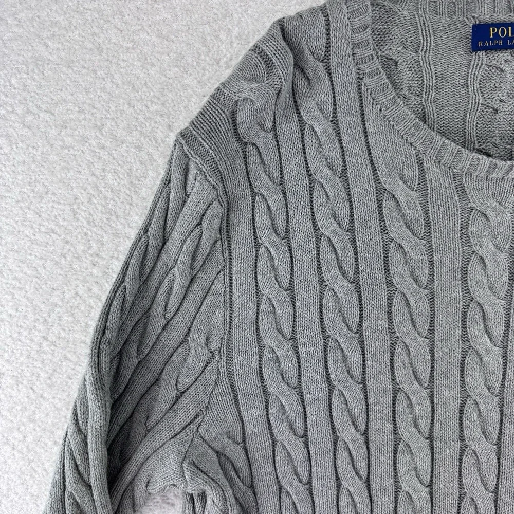 Polo Ralph Lauren Cable Knit Crewneck Sweater Mens XL Gray Cotton